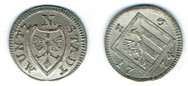  SZAIVERT ALTDEUTSCHLAND NÜRNBERG 4 PFENNIG 1774 STADTWAPPEN   