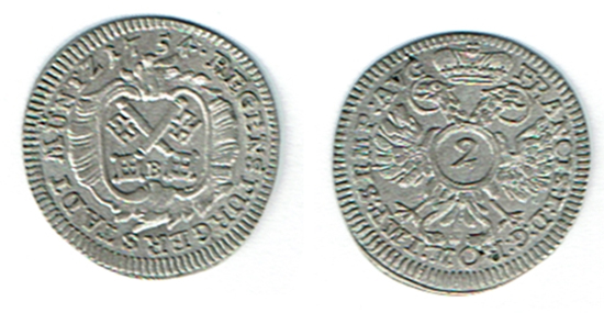  SZAIVERT ALTDEUTSCHLAND REGENSBURG 2 KREUZER 1754 DOPPELADLER   