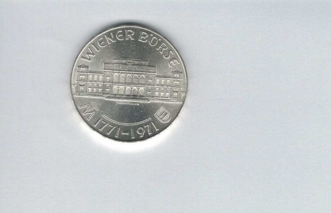  25 Schilling 1971 Wiener Börse 200 Jahre silber 10,4 g fein Österreich Spittalgold9800 (04588/17)   