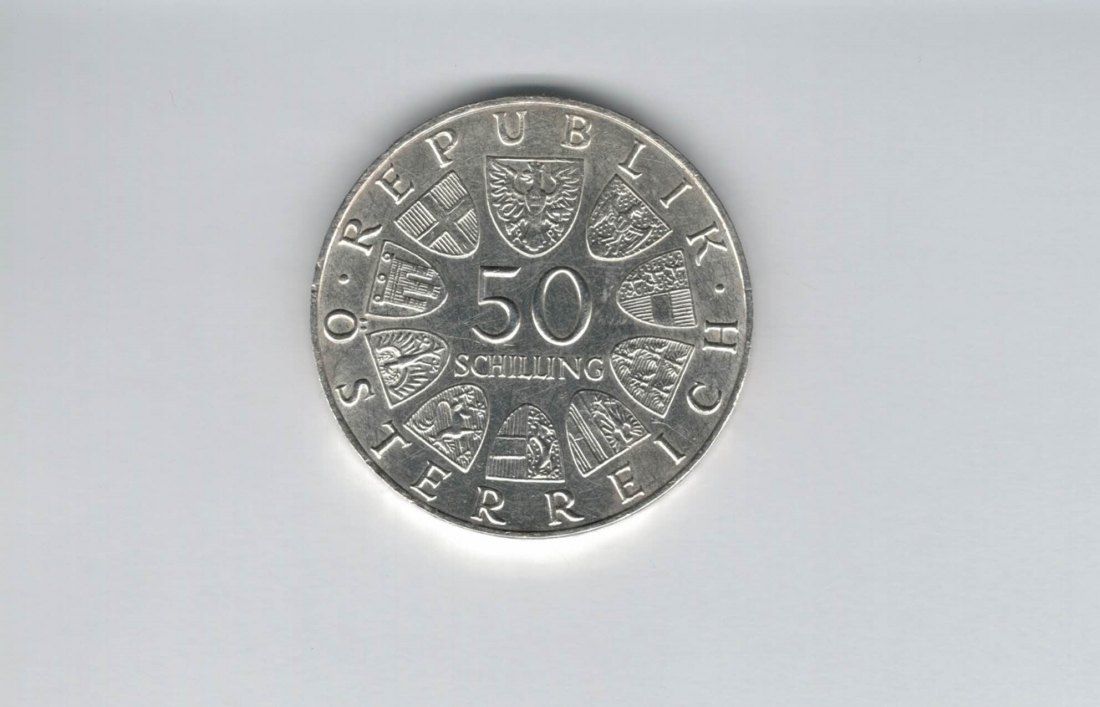  50 Schilling 1970 Karl Renner 2. Republik Ag 18g fein Österreich Spittalgold9800 (04584/10)   