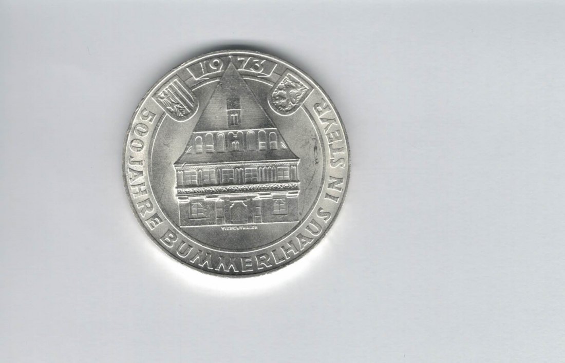  50 Schilling 1973 Bummerlhaus in Steyr 500 Jahre Ag/18g fein Österreich Spittalgold9800 (4584/14)   