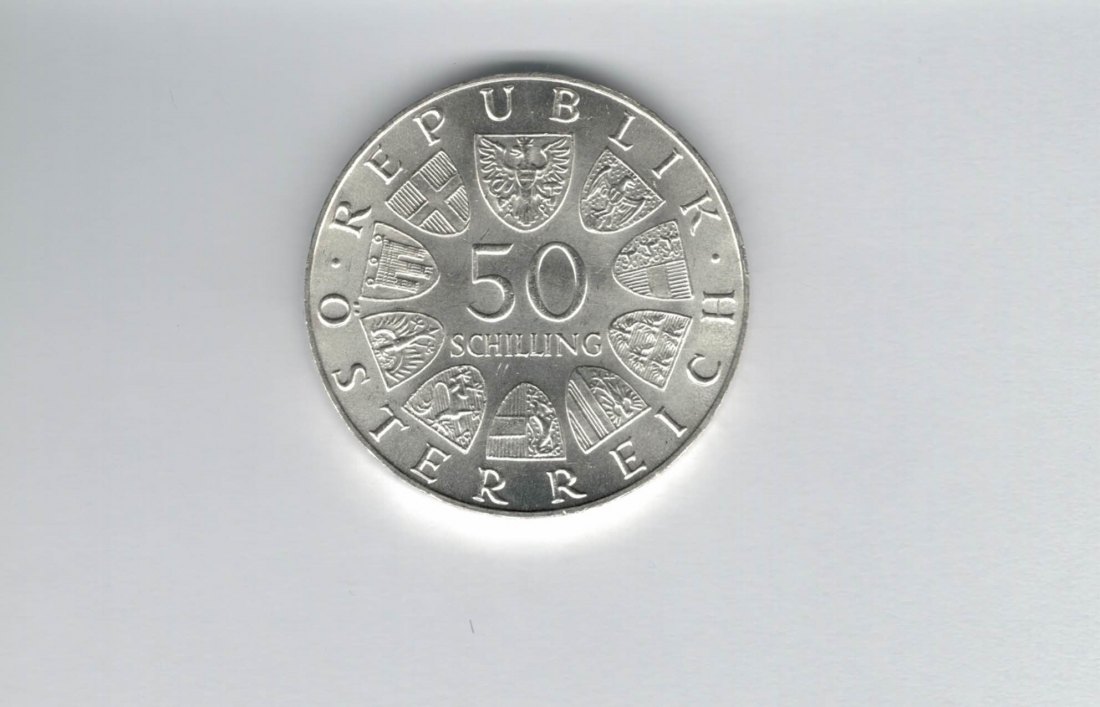  50 Schilling 1973 Bummerlhaus in Steyr 500 Jahre Ag/18g fein Österreich Spittalgold9800 (4584/14)   