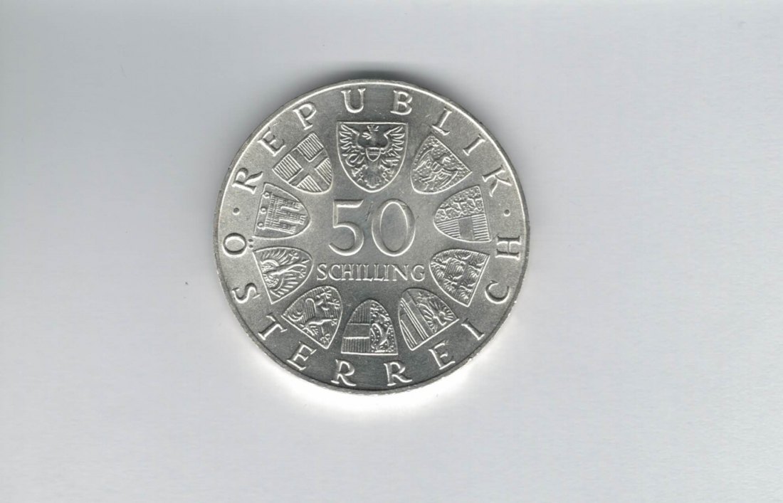  50 Schilling 1974 1200 Jahre Dom zu Salzburg Ag 12,8g fein Österreich Spittalgold9800 (4504/3)   