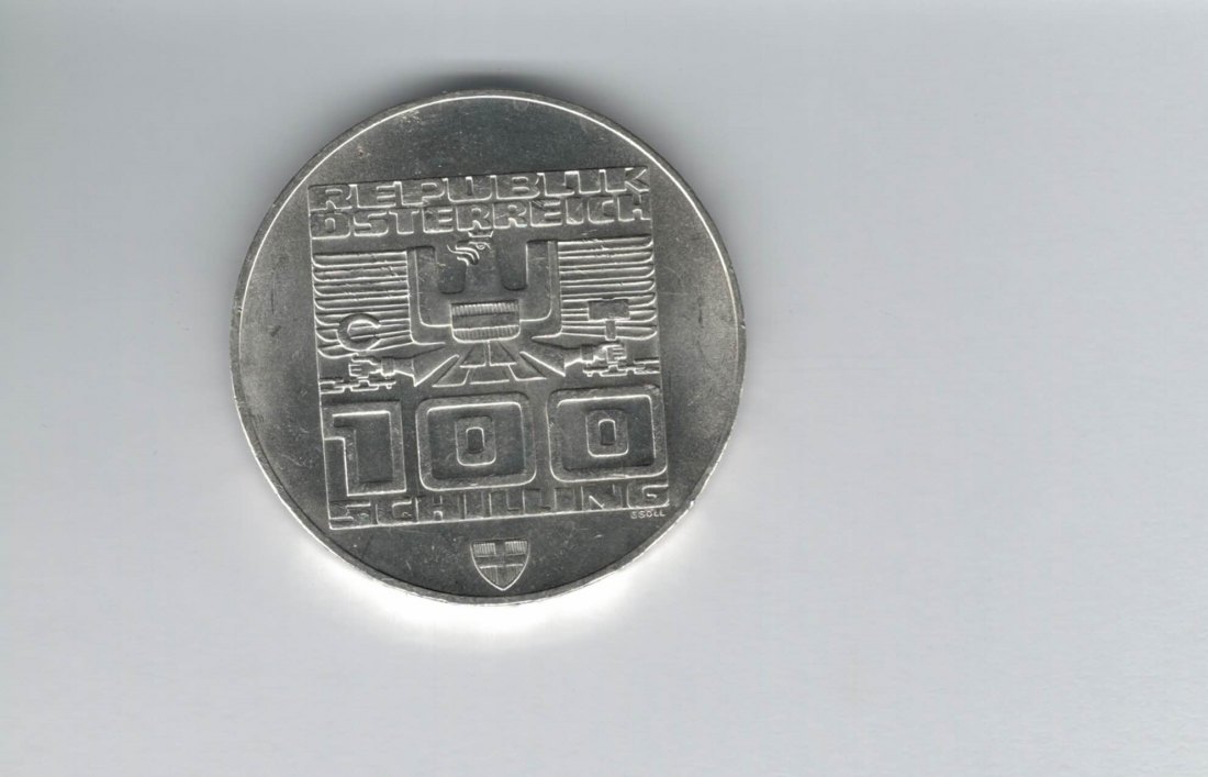  100 Schilling 1976 Winterolympiade Innsbruck Abfahrtsläufer Wien Ag 15,36g fein Österreich (01914/7)   