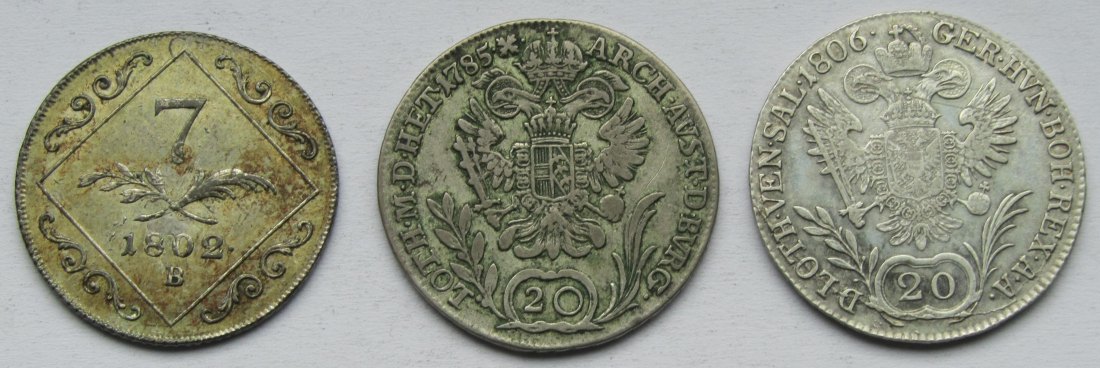  Österreich: 7 Kreuzer 1802 und 20 Kreuzer 1785 + 1806   