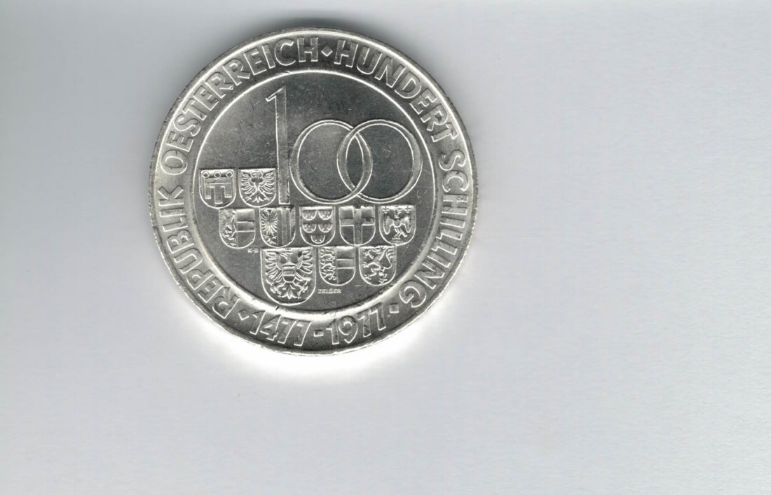  100 Schilling 1977 500 Jahre Münzstätte Hall/Tirol 15,36g fei Ag Österreich Spittalgold9800 01914/16   