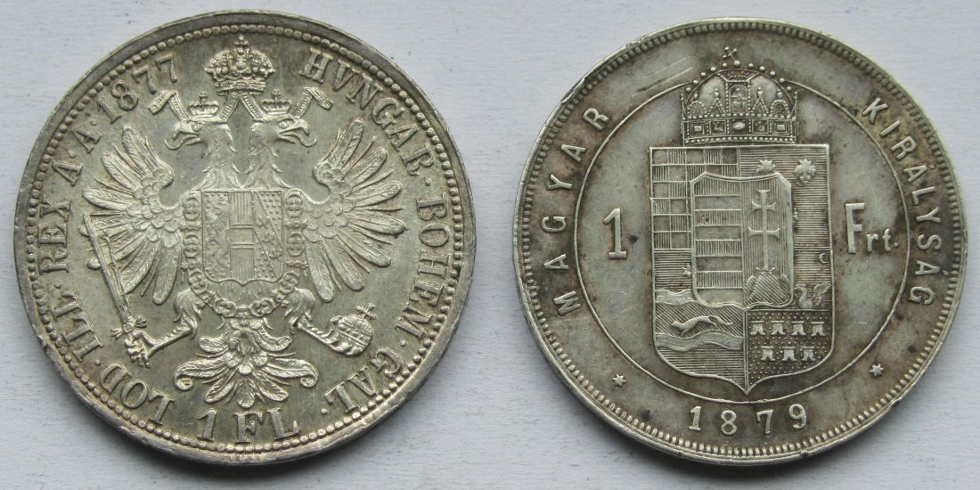  Österreich/Ungarn: 1 Florin 1877 + 1 Forint 1879   