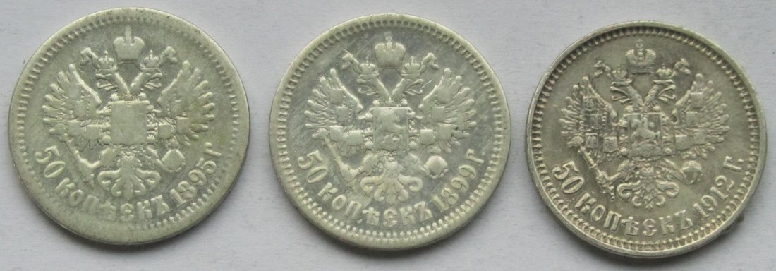  Russland: 3 x 50 Kopeken (1895 + 1899 + 1912)   