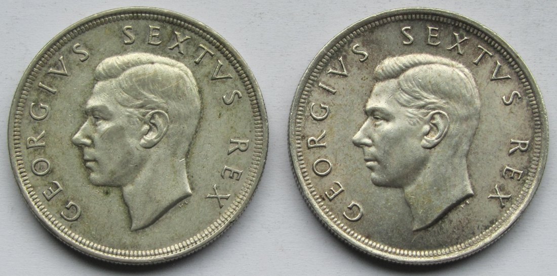  Südafrika: 2 x 5 Shillings 1951 + 1952, zusammen 28,3 g Feinsilber   