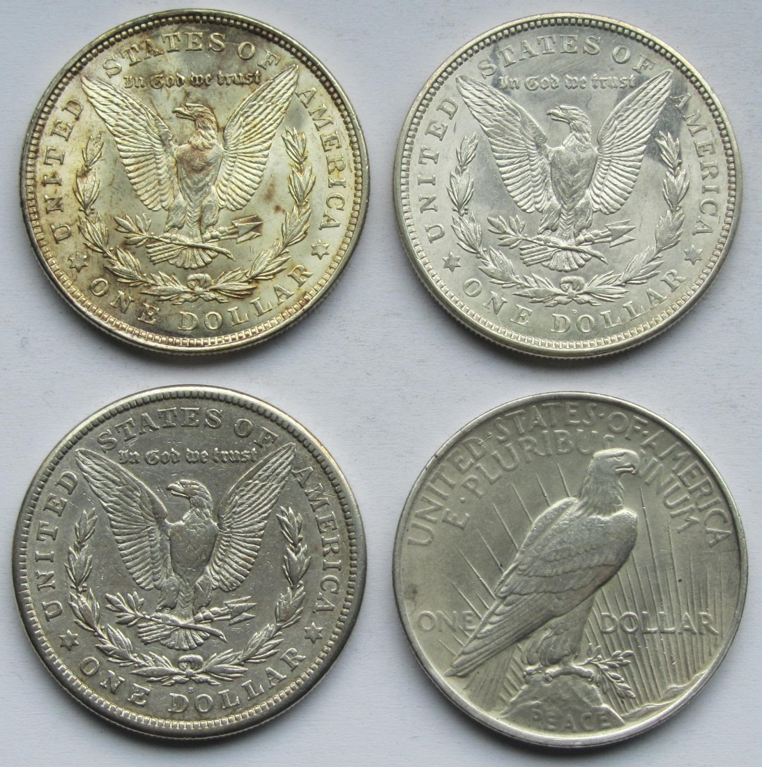 USA Vereinigte Staaten: Lot aus vier Silberdollars (1921 + 1921 D + 1921 S + 1922)   