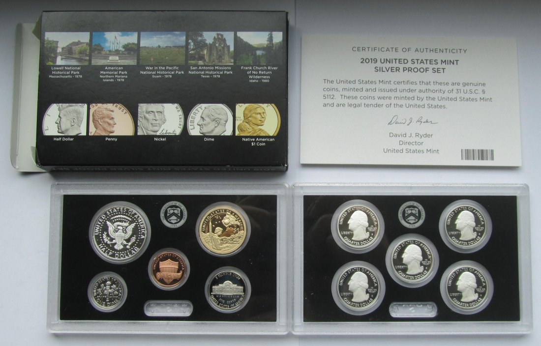 USA Vereinigte Staaten: Silver Proof Set 2019, enthält 41,6 g Feinsilber   