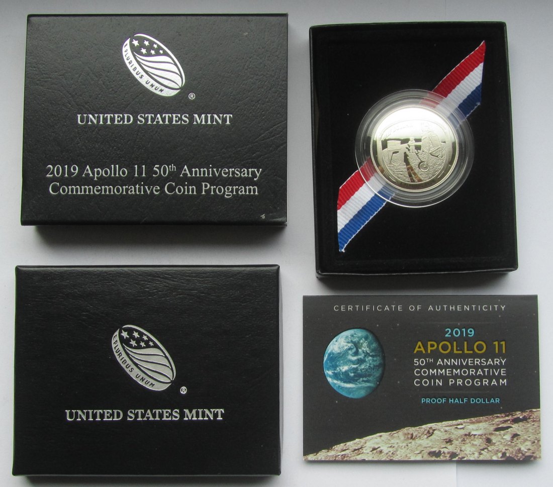  USA Vereinigte Staaten: Half Dollar Apollo 11 2019, Proof/PP   