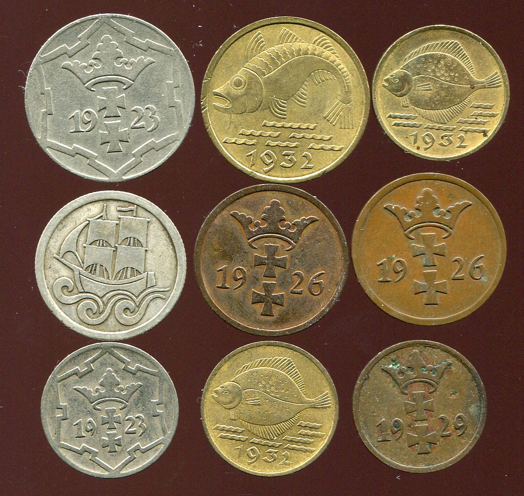  9 Münzen von Danzig   