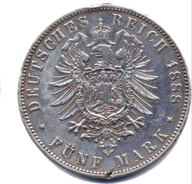  5 MARK Preußen 1888 JÄGER 99 SS   