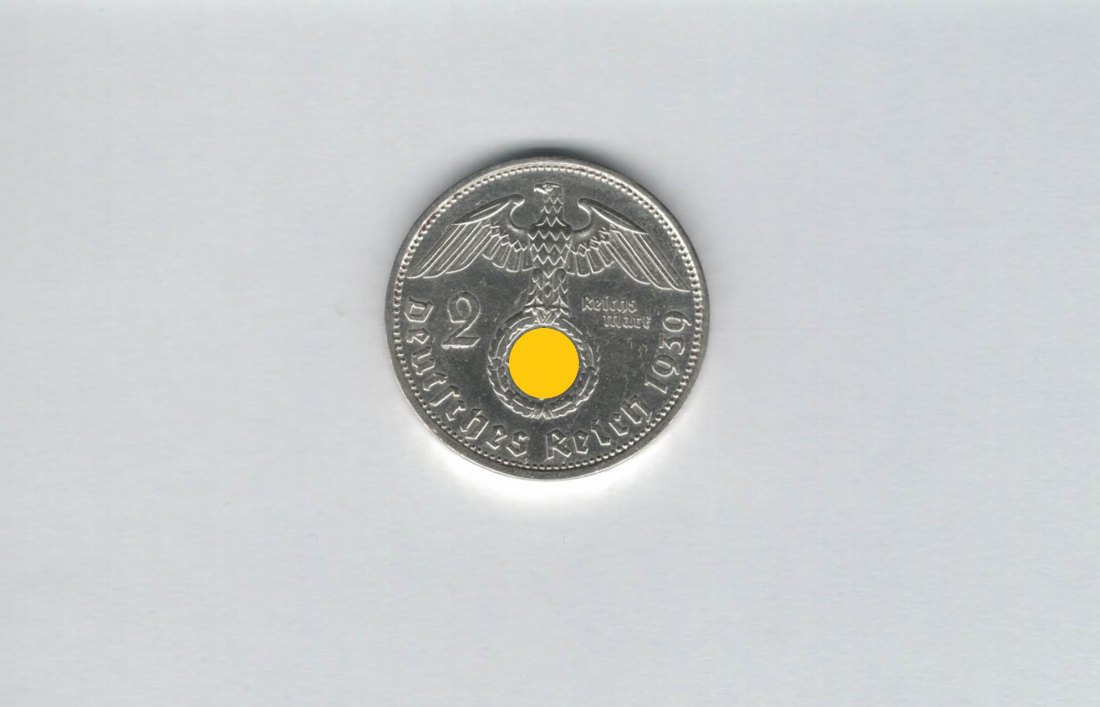  2 Mark 1939 A Paul von Hindenburg Reichsmark Ag 5g fein H´Kreuz Deutschland Spittalgold9800 (4976)   