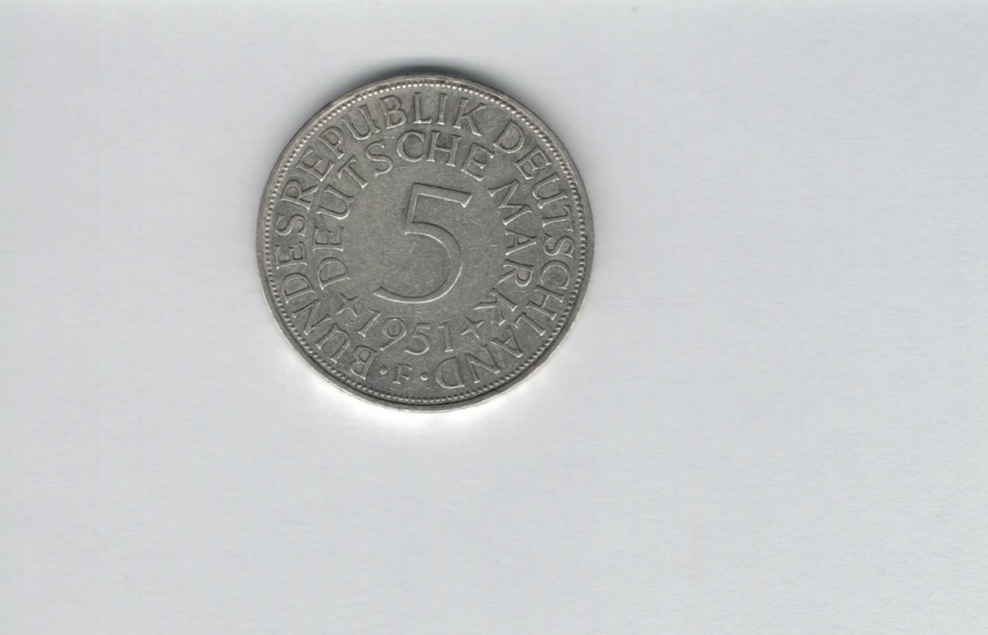  5 Mark 1951 F silber 7g fein BRD Deutschland Spittalgold9800 (4601   