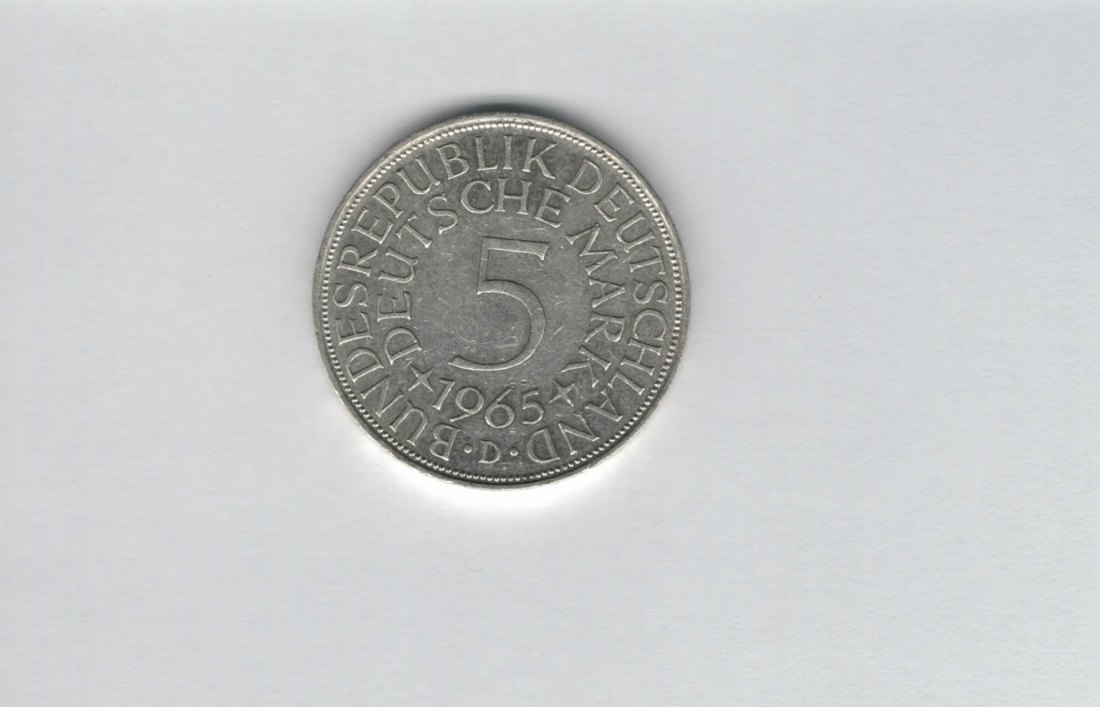  5 Mark 1965 D silber 7g fein BRD Deutschland Spittalgold9800 (4601   