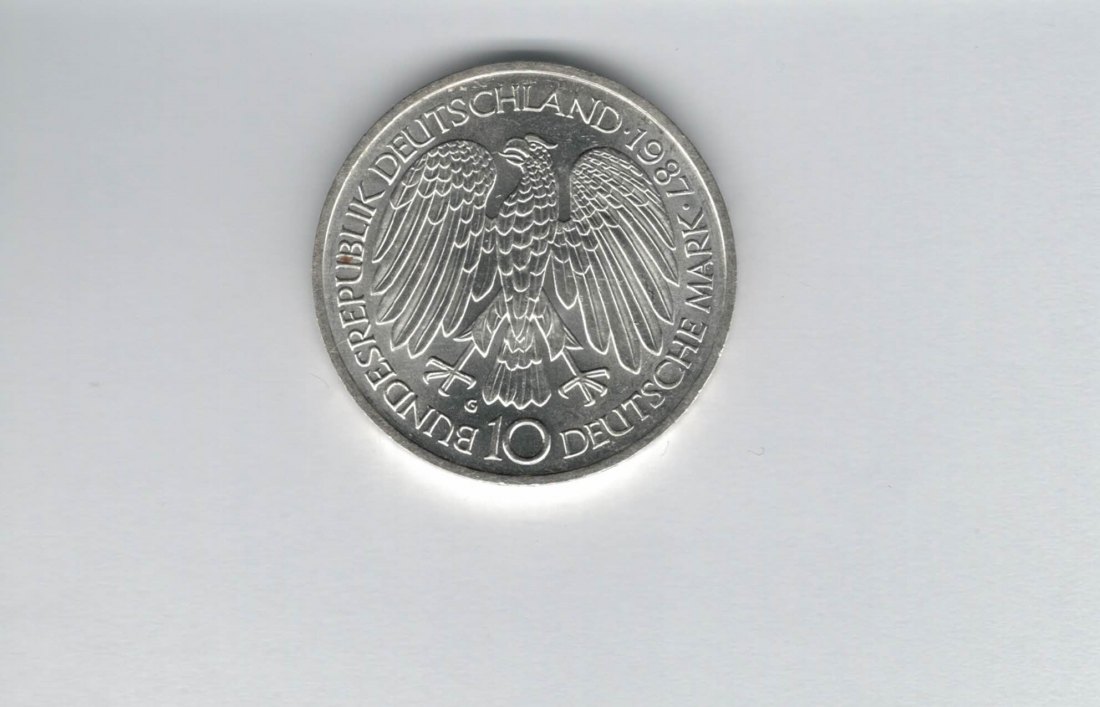  10 Mark 1987 G 30 Jahre EG 9,68g fein silber BRD Deutschland Spittalgold9800 (04603   