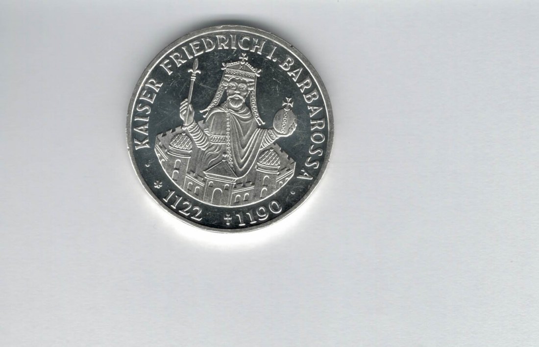  10 Mark 1990 F Barbarossa 9,68g fein silber BRD Deutschland Spittalgold9800 (04603   