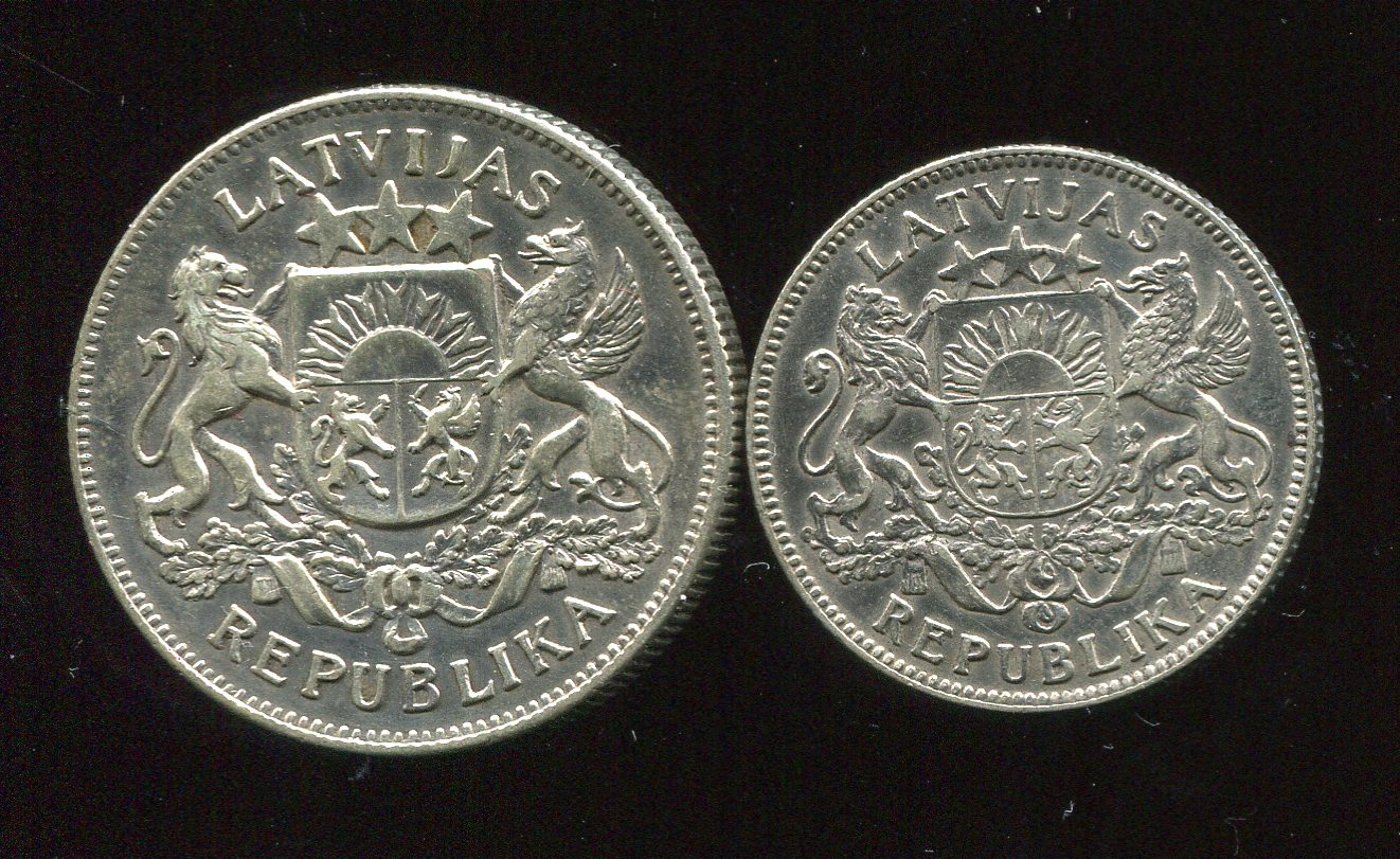  Lettland 2 Silbermünzen von 1924/25   