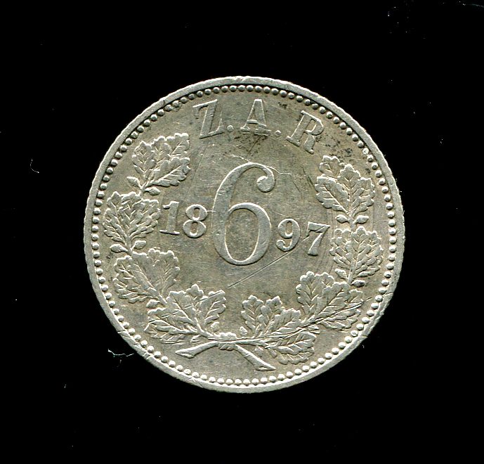 Süd Afrika 6 Pence Silbermünze von 1897
