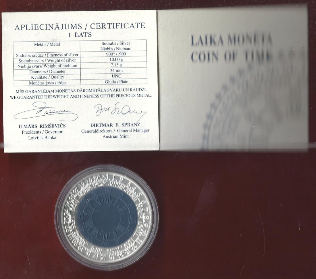  1 Lats 2004 Lettland Gedenkmünze Coin of Time  Bimetall Niob Münzankauf Koblenz Frank Maurer AK 222   