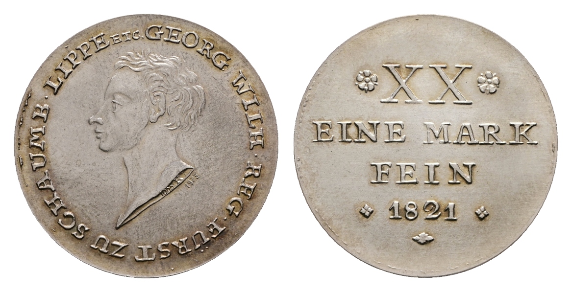  1/2 Taler 1821; Georg Wilhelm Schaumburg-Lippe; **NACHPRÄGUNG**; Ag; 15,03 g, Ø 32,0 mm   