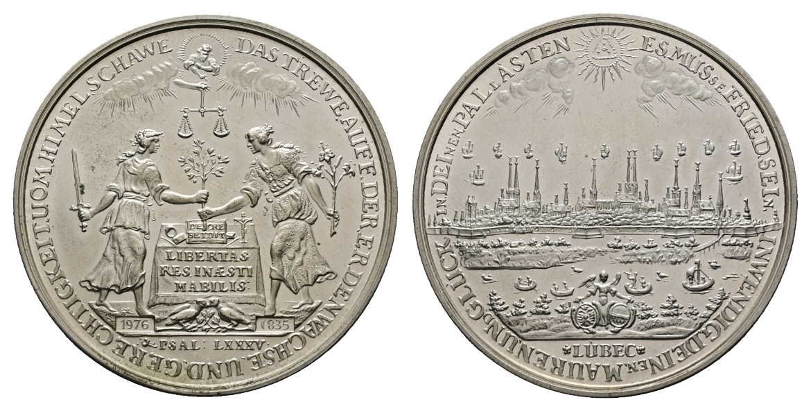  Medaille; Lübeck 1976; **NACHPRÄGUNG**; Ag; 33,63 g, Ø 49,3 mm   