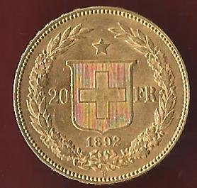  Schweiz 20 Franken 1892 B prägefrisch Münzankauf Koblenz Frank Maurer AK 227   