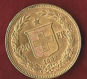 Schweiz 20 Franken 1892 B prägefrisch Münzankauf Koblenz Frank Maurer AK 228   