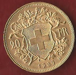  Schweiz 20 Franken 1909 B prägefrisch Münzankauf Koblenz Frank Maurer AK 229   