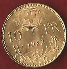  Schweiz 10 Franken 1922 B prägefrisch Münzankauf Koblenz Frank Maurer AK 231   