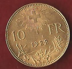  Schweiz 10 Franken 1922 B prägefrisch Münzankauf Koblenz Frank Maurer AK 232   