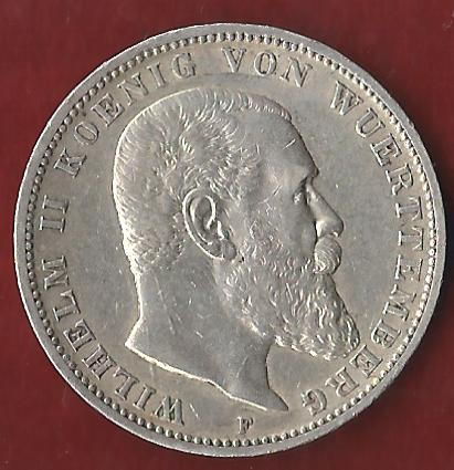  Kaiserreich 3  Mark Wuerttemberg 1909 Münzankauf Koblenz Frank Maurer AK 236   