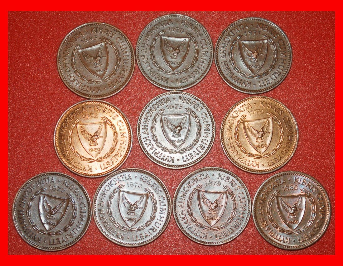  Ⰶ GREAT BRITAIN: CYPRUS ★ 5 MILS COMPLETE SET 10 COINS 1963-1980 SHIP! ★LOW START ★ NO RESERVE!   