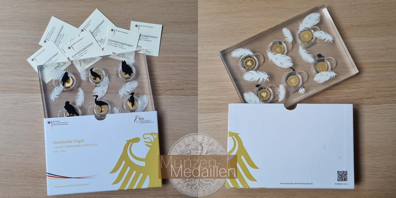 BRD  6 x 20 Euro MM-Frankfurt Feingold: 23,32g Heimische Vögel 2016-2021 