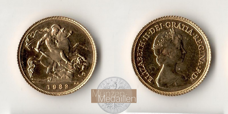 Grossbritanien. Elisabeth 1952-2022 MM-Frankfurt Feingold: 3,66g 1/2 Sovereign 1982 