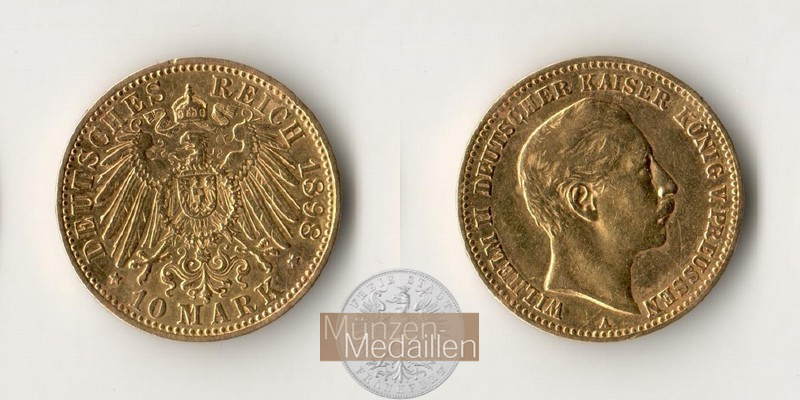 Deutsches Kaiserreich, Preussen. MM-Frankfurt Feingewicht: 3,58g Gold Wilhelm II. 1888-1918. 10 Mark 1898 A 