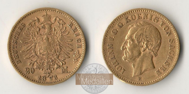 Dt. Kaiserreich Sachsen, Johann MM-Frankfurt KM#1234 Feingold: 7,17g 20 Mark 1873 E 