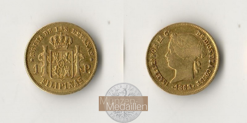 Philippinen  1 Peso MM-Frankfurt Feingold: 1,48g Isabella II. 1863 