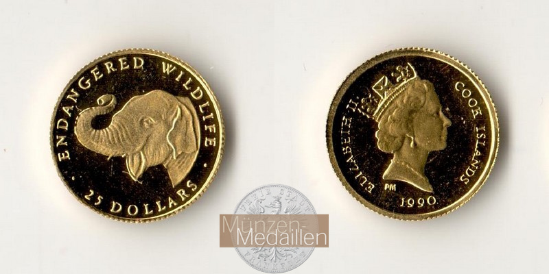 Cook Island  25 Dollar MM-Frankfurt  Feingold: 1,21g Endangered Wildlife 1990 