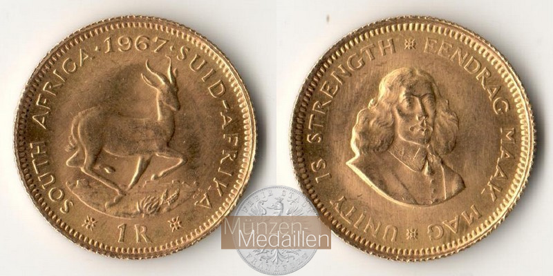 Süd-Afrika MM-Frankfurt  Feingold: 3,66g 1 Rand 1967 