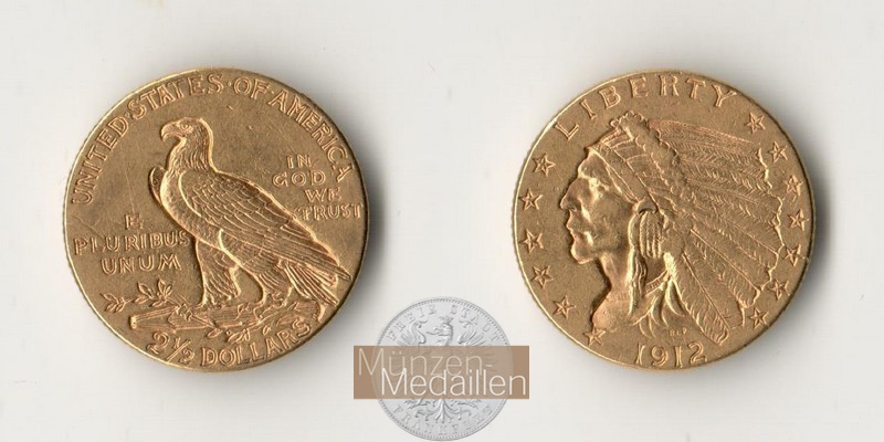 USA. 2.5 Dollar MM-Frankfurt Feingewicht: 3,76g Quarter Eagle - Indian Head 1912 