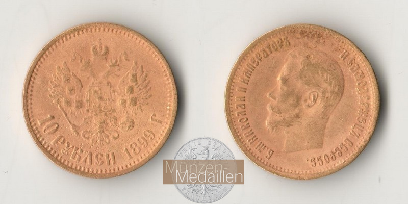 Russland, Zar Nikolaus II. 1894-1917. MM-Frankfurt Feingold: 7,74g 10 Rubel 1899 