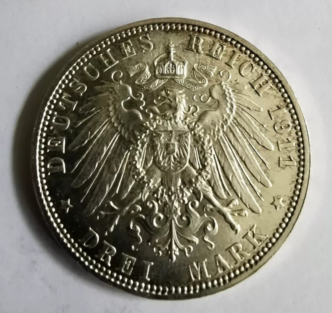  3 MARK Prinzregent Luitpold 1911 Jäger 49 VZ   