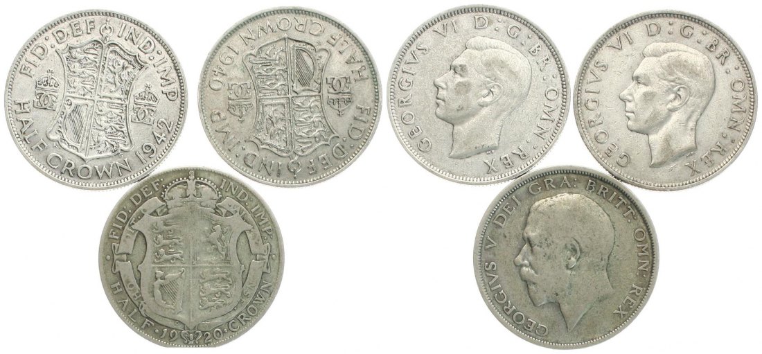  Großbritannien, Georg V.&VI.: Lot von 3 Silbermünzen ab 1928, 42,18 gr. Brutto, 21,8 gr. Feinsilber   