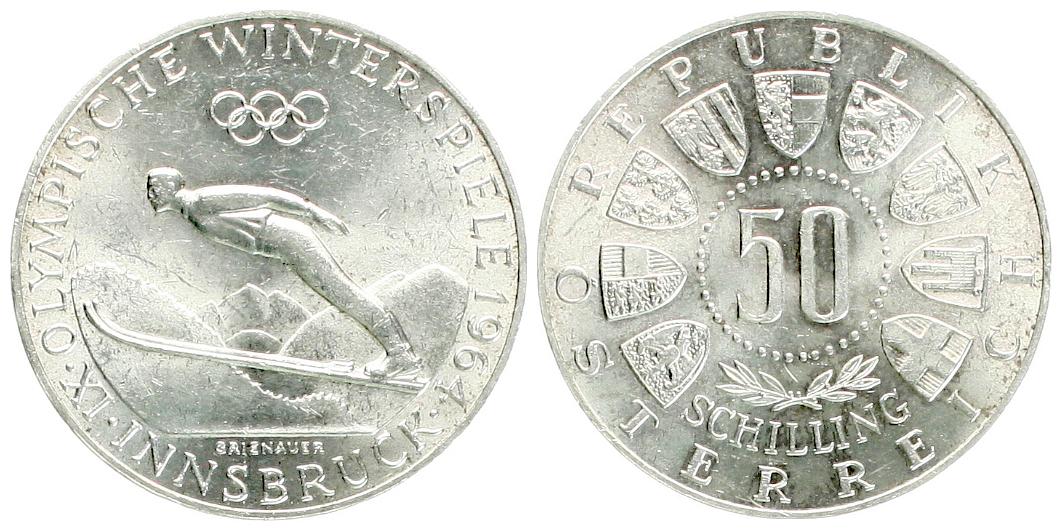  Österreich: 50 Schilling 1964, Winter-OL Innsbruck, 20 gr. 900er Silber (18 gr. fein), Erhaltung!   