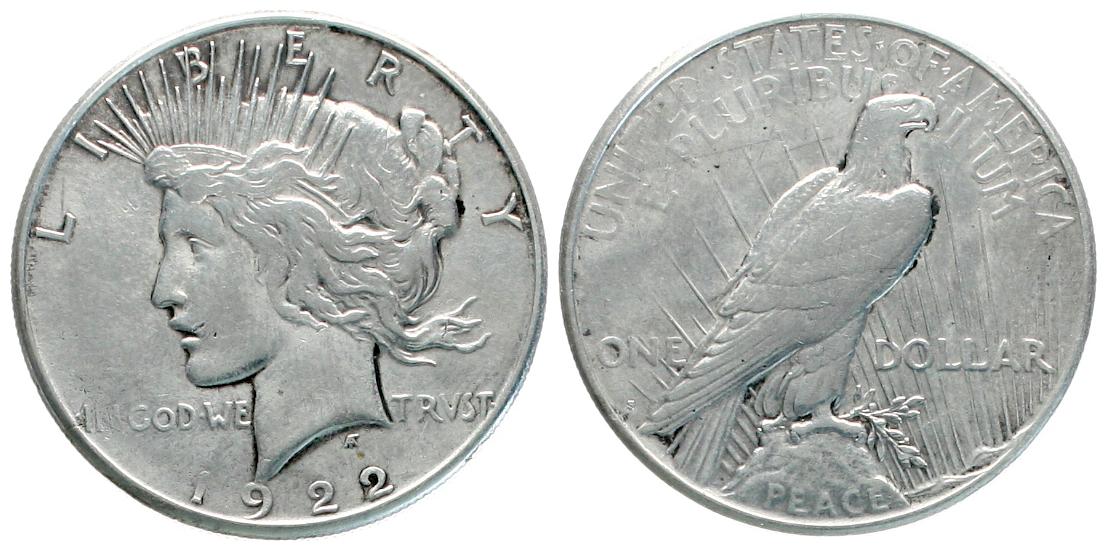  USA: 1 Dollar 1923, Peace Dollar mit schöner Patina, siehe unten!   