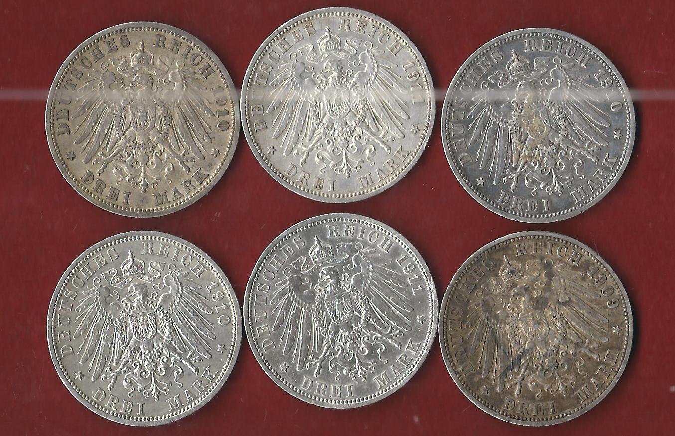  Kaiserreich Preussen 6x3 Mark Wilhelm II Münzankauf Koblenz Frank Maurer AK245   
