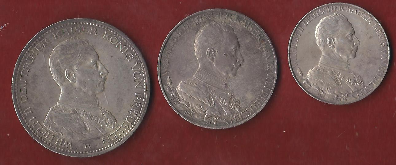  Kaiserreich Preussen 2+3+5 Mark Wilhelm II Uniform Münzankauf Koblenz Frank Maurer AK246   